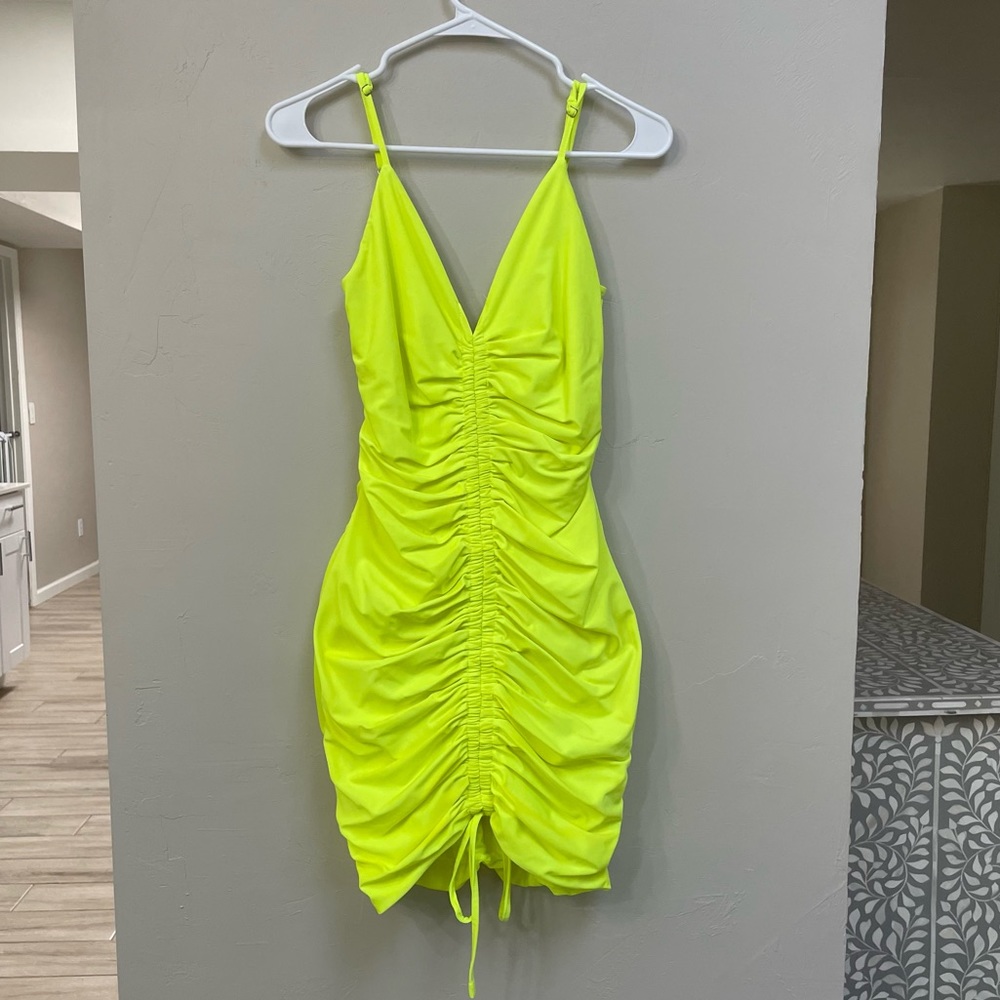 Tiger Mist Neon Yellow Mini Summer Dress